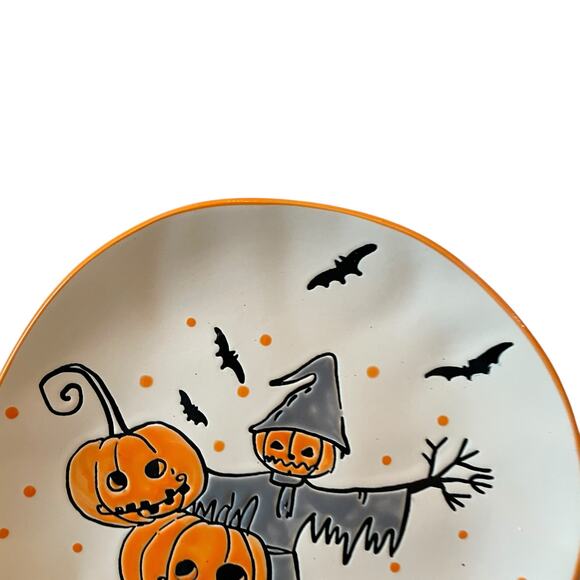 ELI & ANA Halloween Salad Plates 8in Bats Pumpkins Scarecrow Set of 2 New - Picture 3 of 9